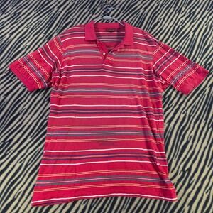 Vintage Y2K Chaps Ralph Lauren Striped Polo Shirt Mens Medium Red Retro 90s 80s